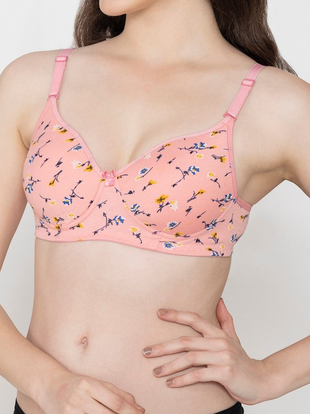 Flower Pattern Padded Full Coverage Comfort Bra Pink