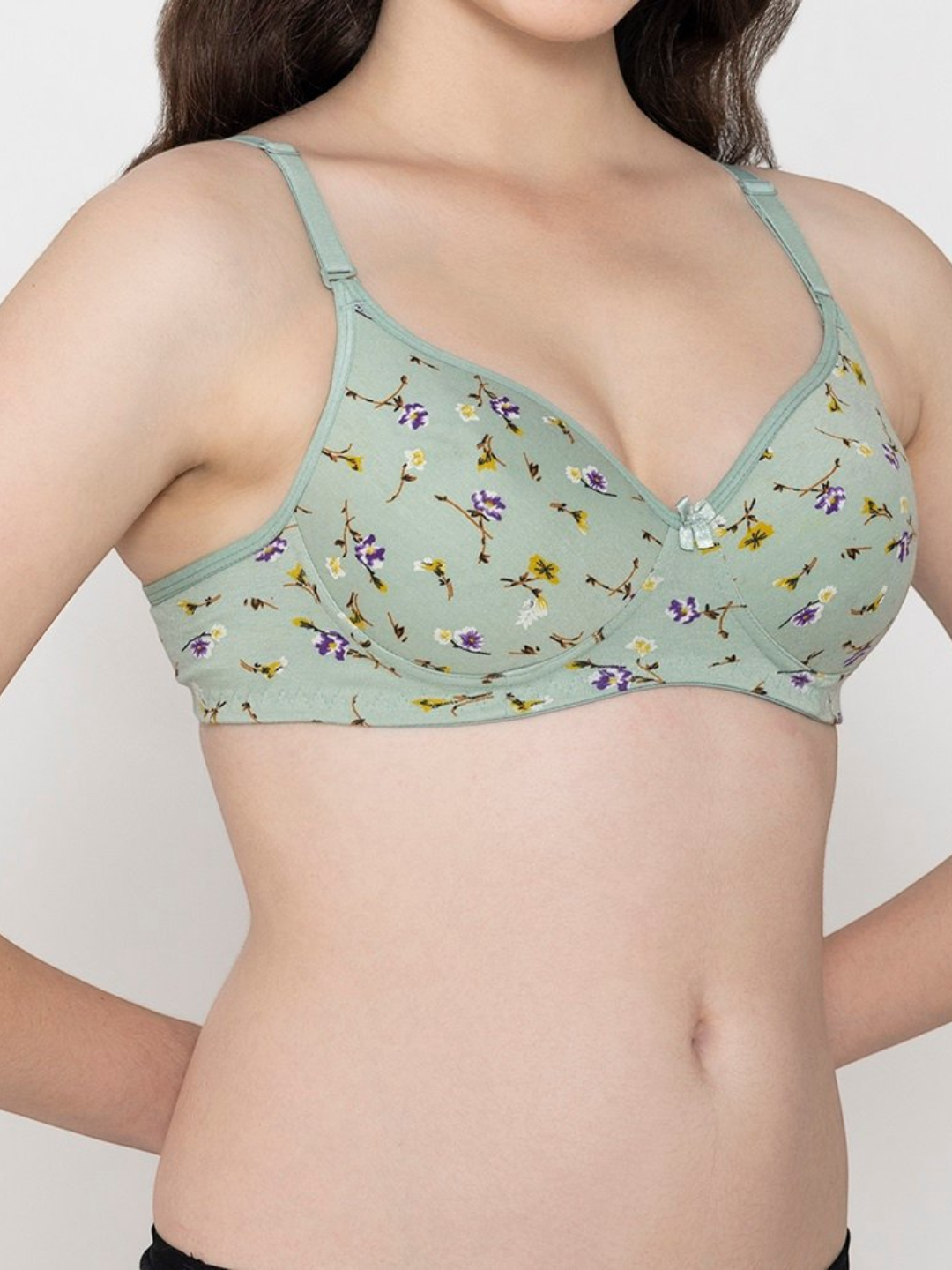 Flower Pattern Padded Full Coverage Comfort Bra Green