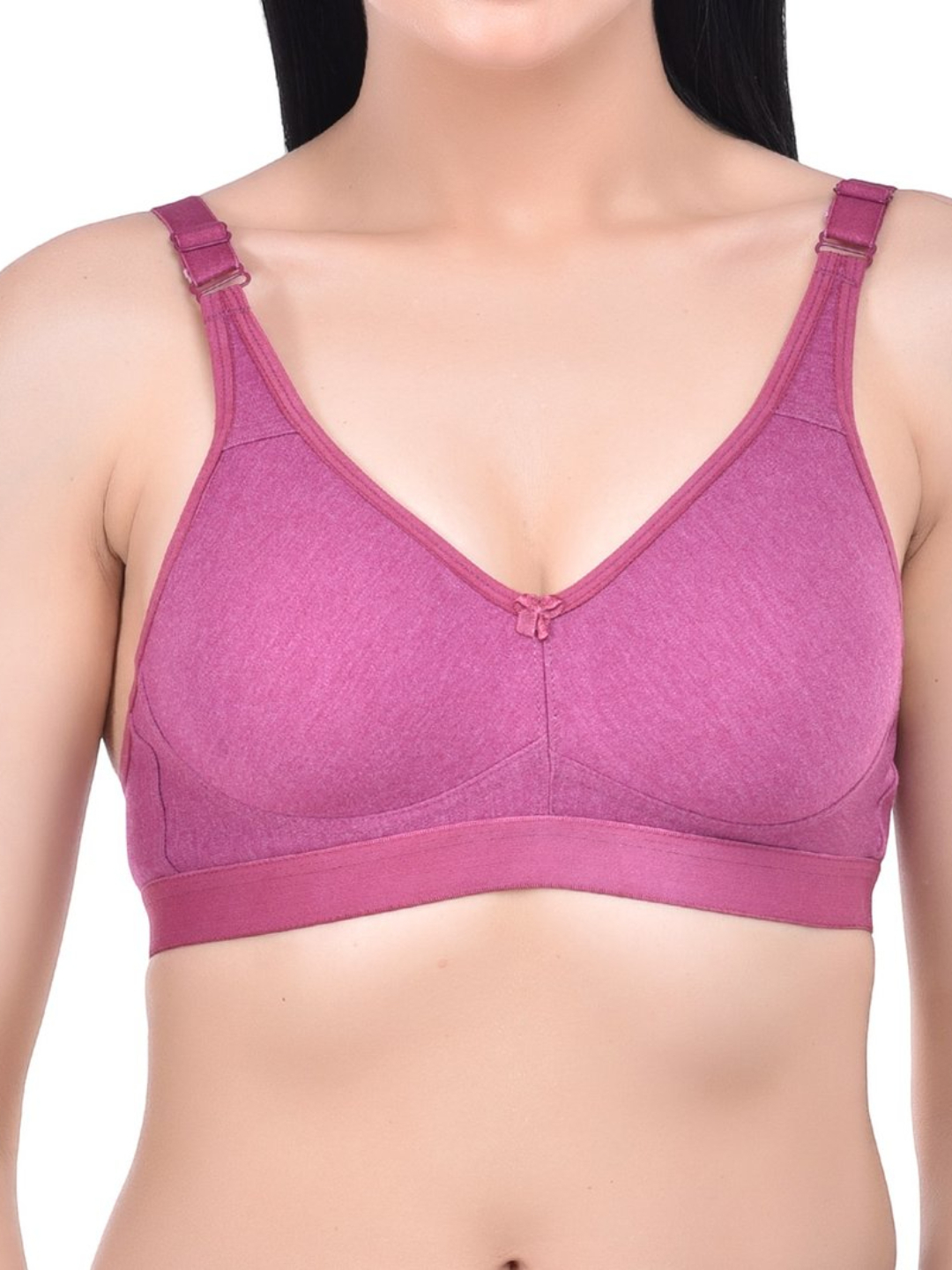 Women 3 Hook Closure Padded Comfort Bra Pink