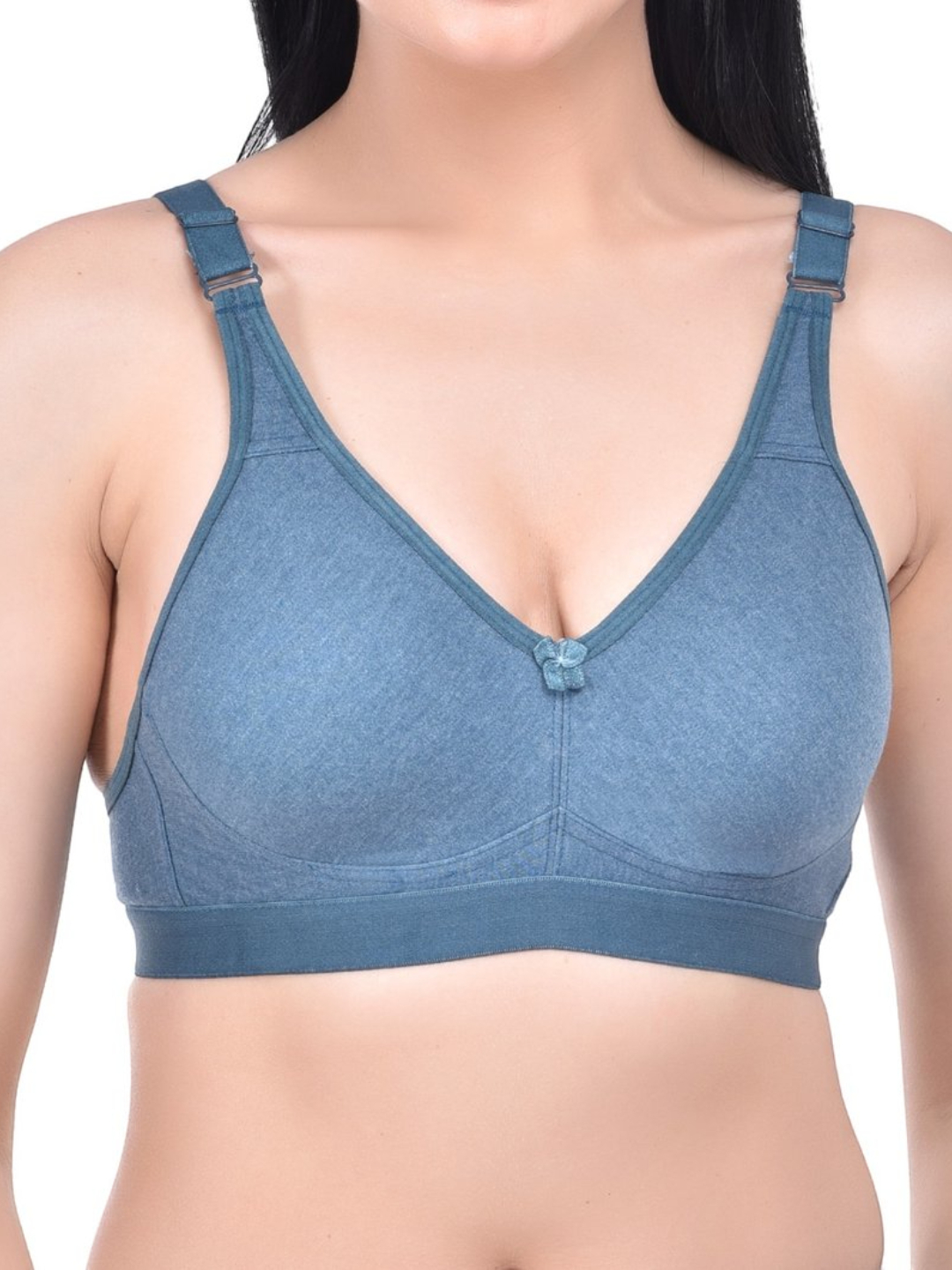 Women 3 Hook Closure Padded Comfort Bra Grey