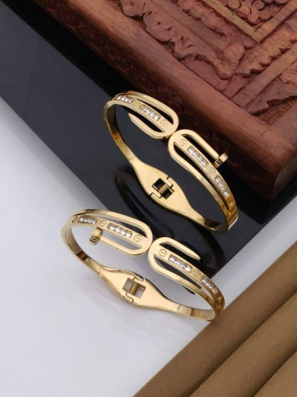 Women Gold-Plated Ad-Studded Kada Bracelet
