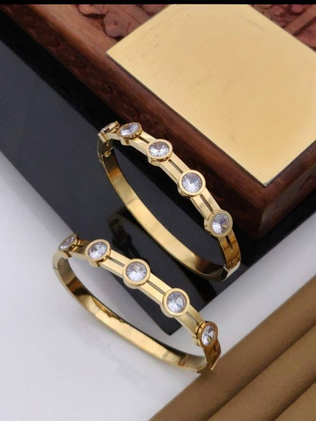Women Gold-Plated Ad-Studded Kada Bracelet