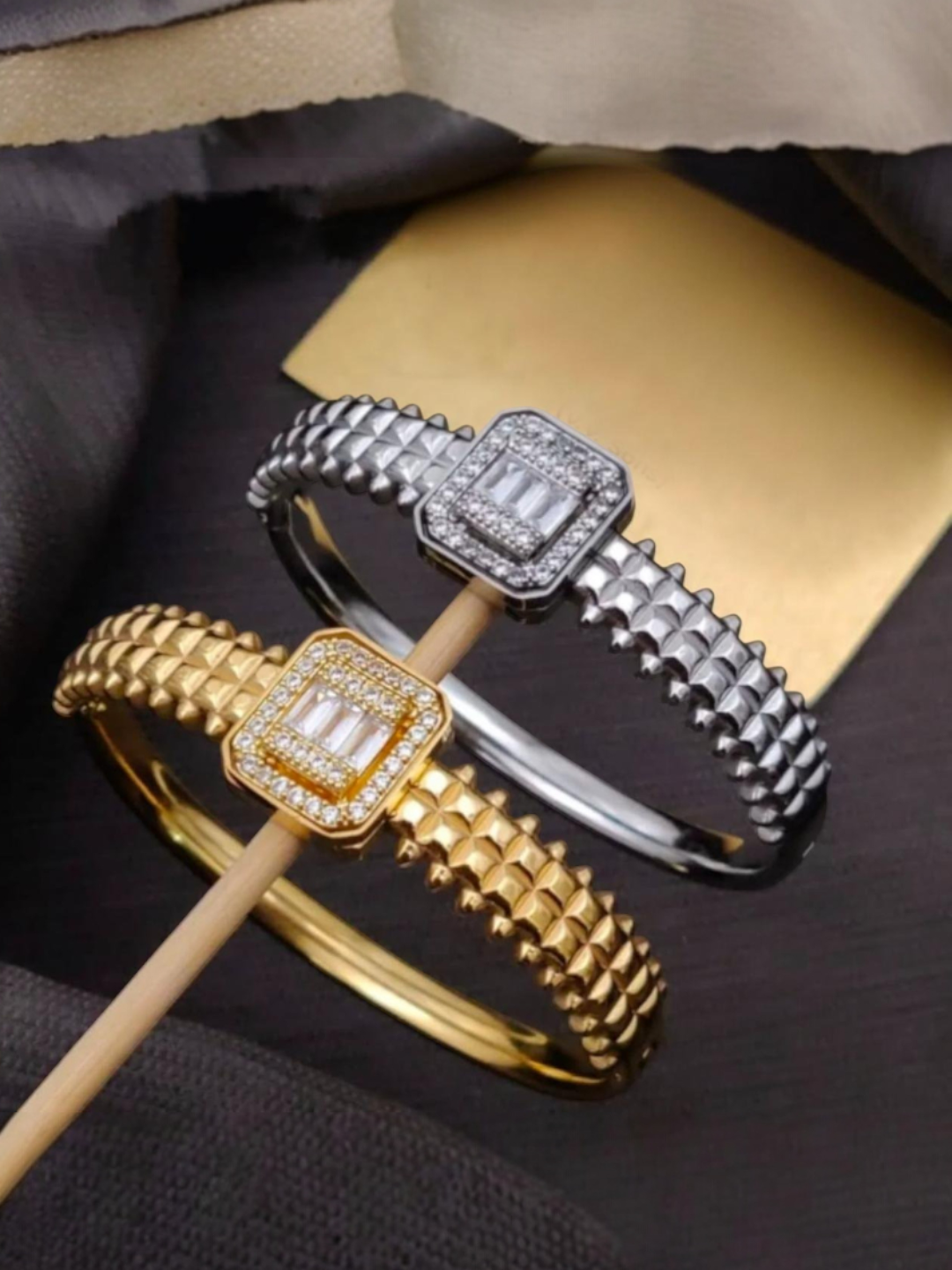 Women Gold-Plated Heart Ad-Studded Kada Bracelet
