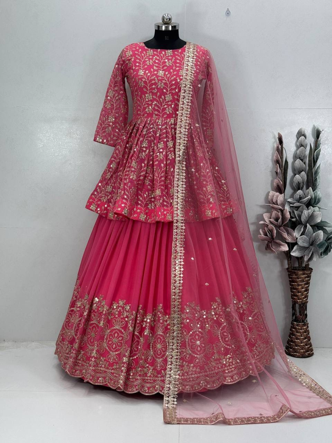 Women's Faux Georgette Lehenga Choli Pink – Motif