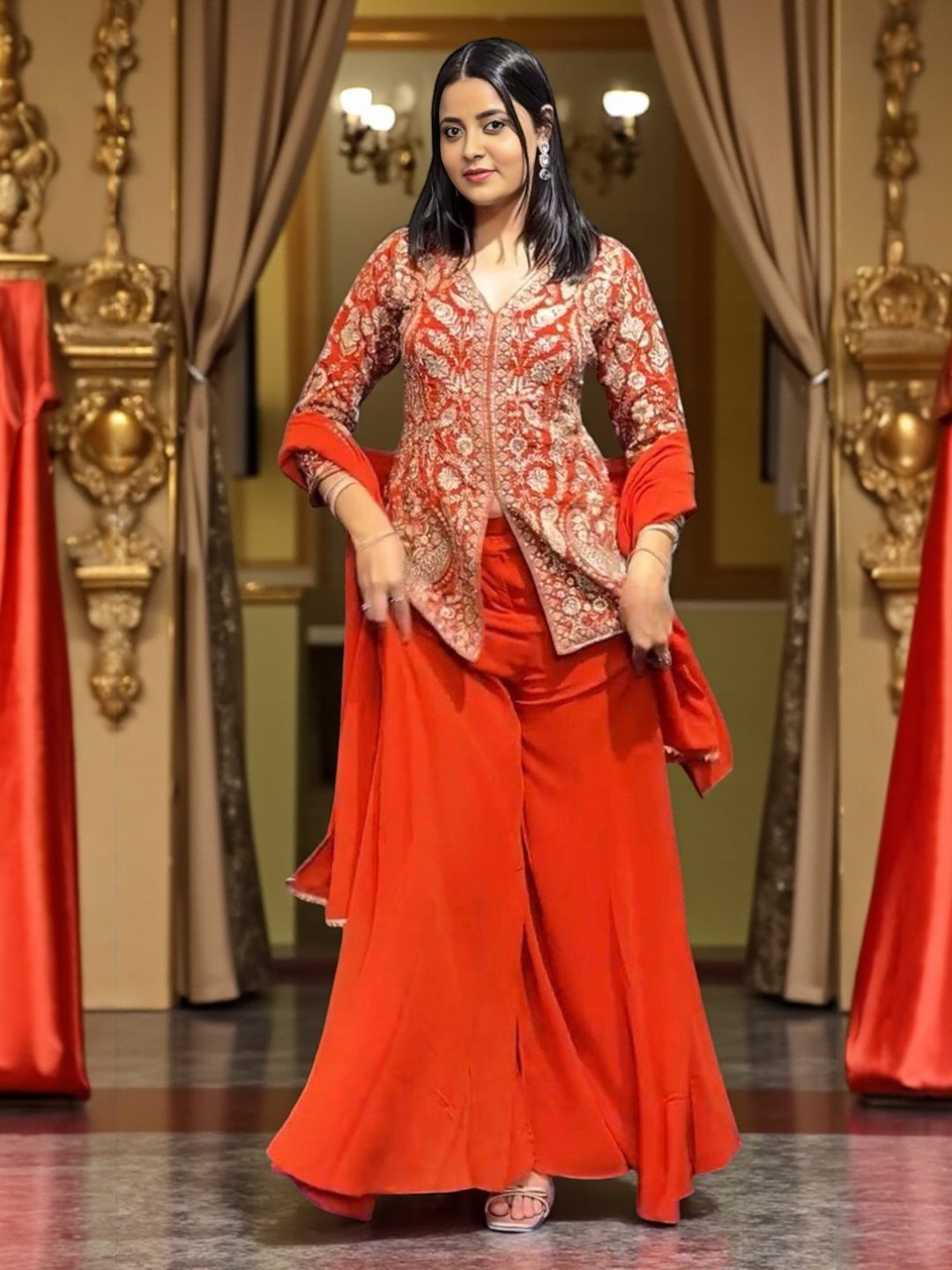 Women's Faux Georgette Palazzo Orange – Regular Fit
