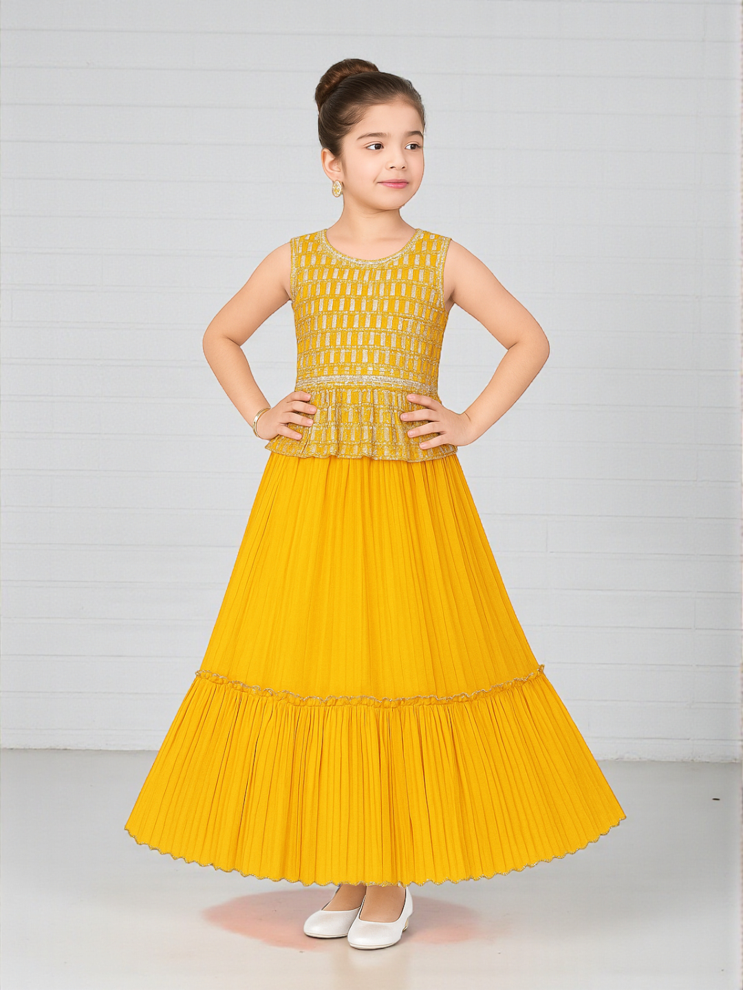 Girls' Georgette Gown Mustard – Sequined