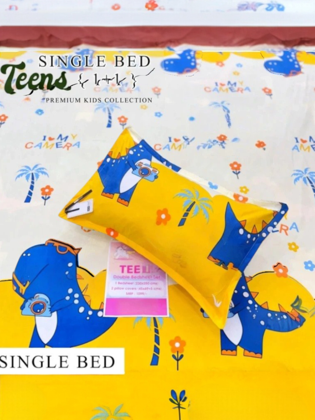Blue Youth Cartoon Single Bed Bedsheet Set with Pillow Cover