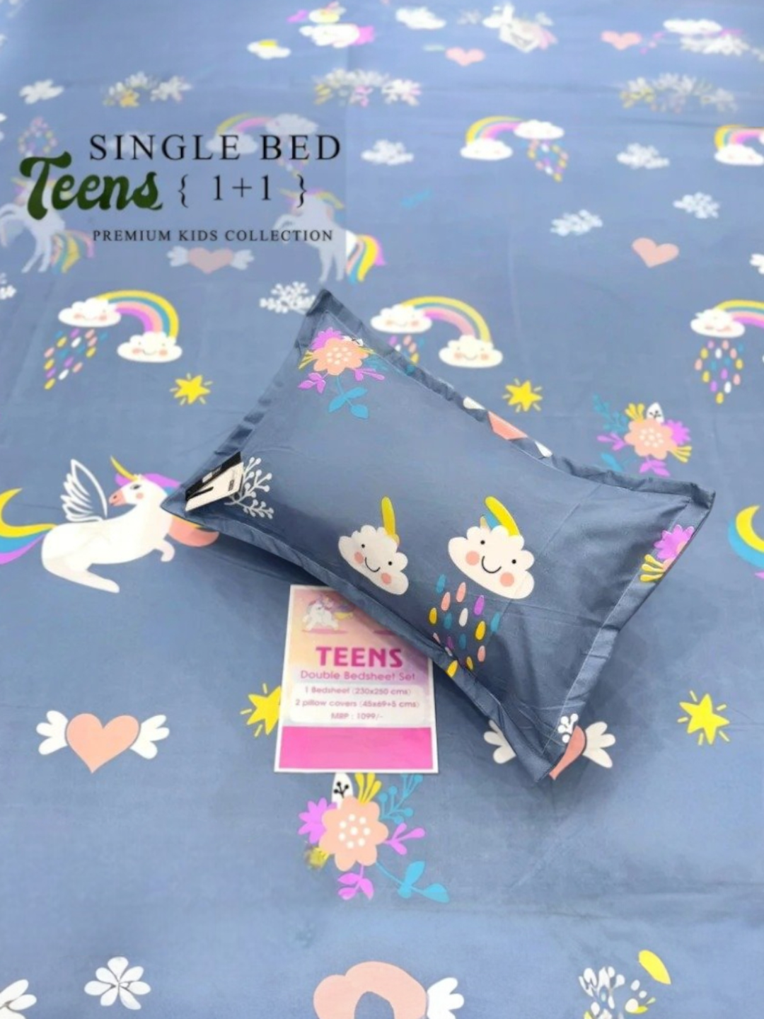 Blue Cartoon 60 X 90 Single Bed Bedsheet Set with Pillow Cover