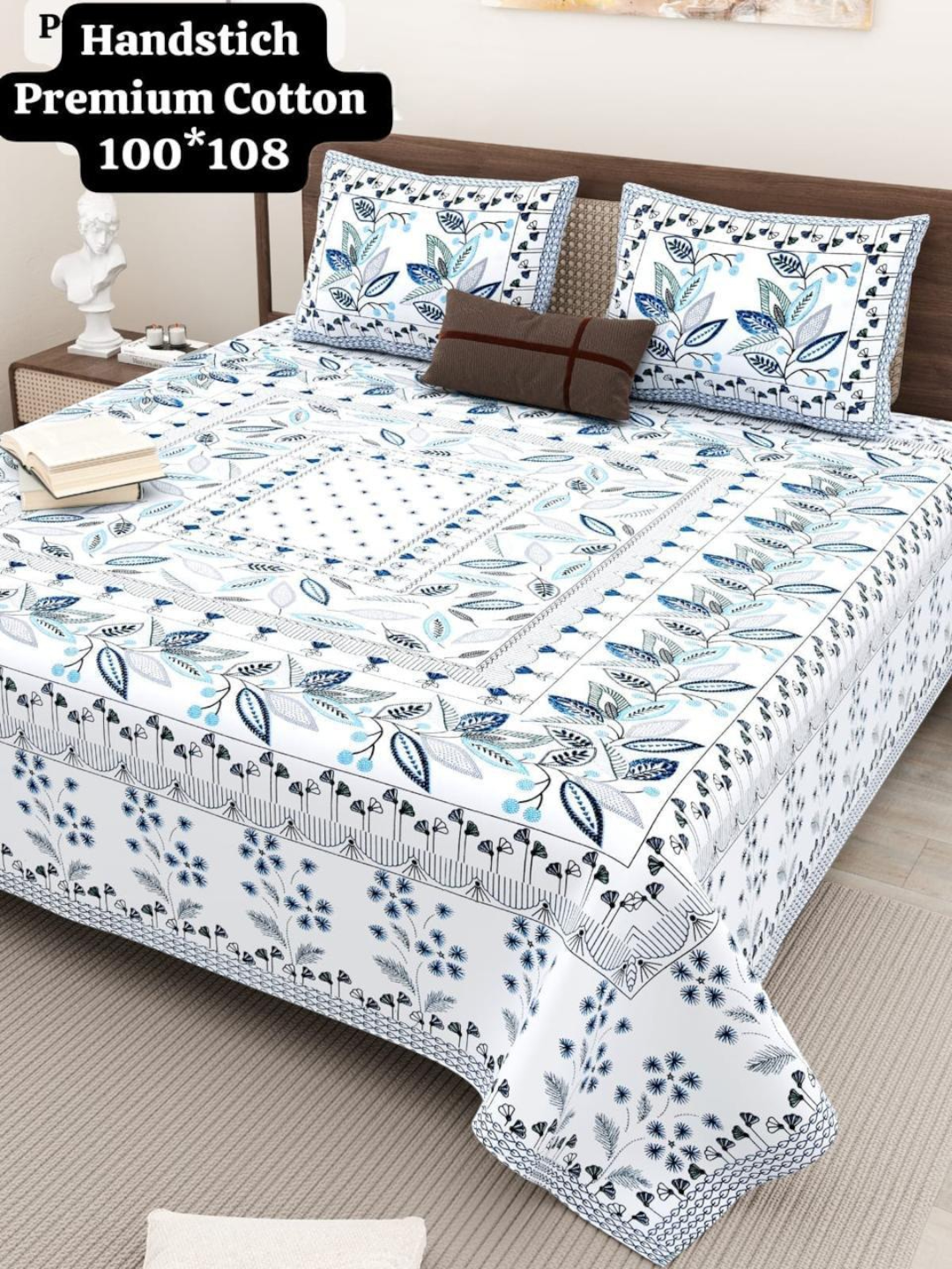 Handstitched Premium Cotton King Size Bedsheet