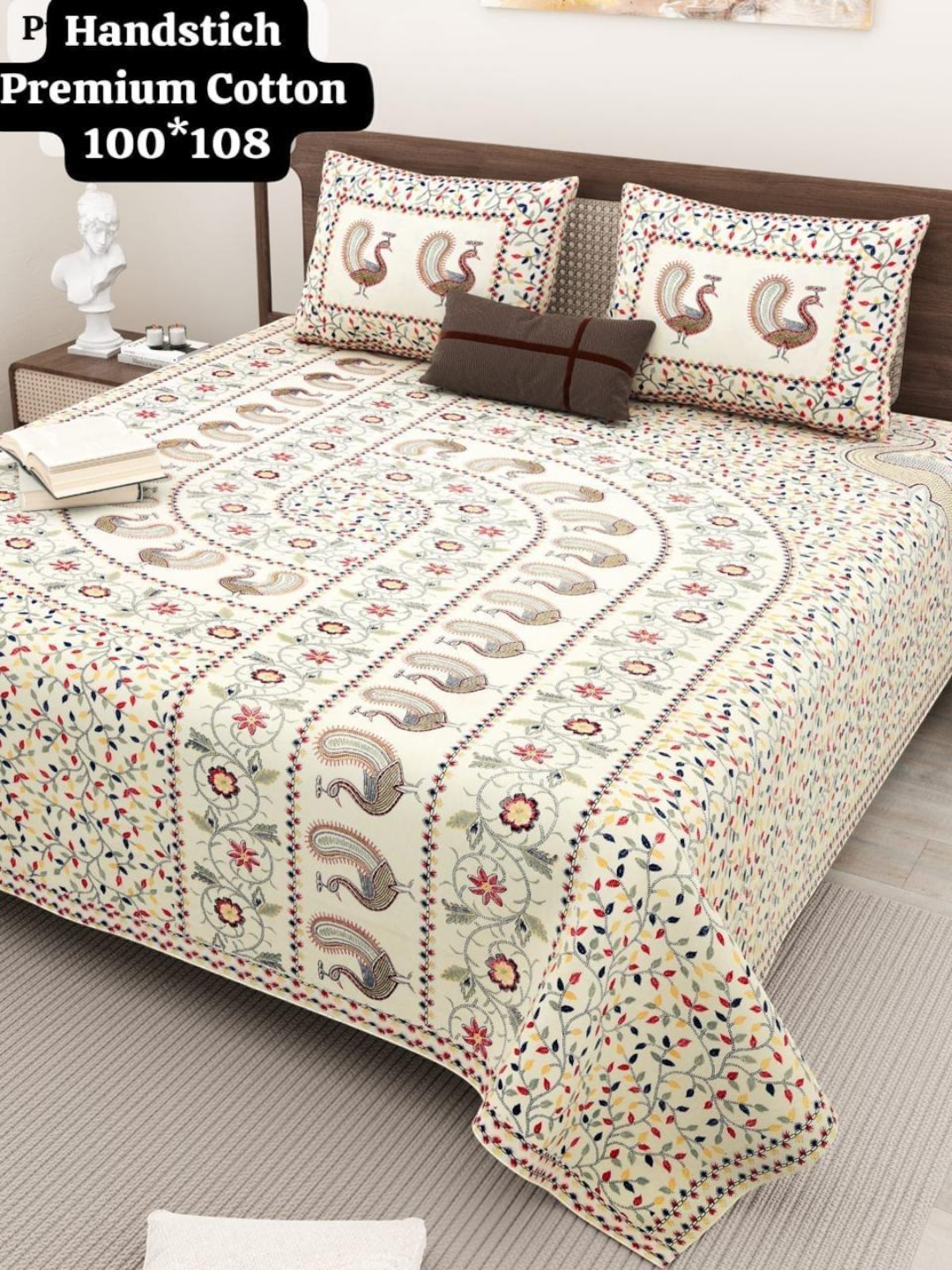Handstitched Premium Cotton King Size Bedsheet