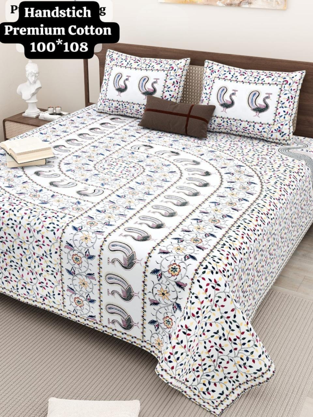 Handstitched Premium Cotton King Size Bedsheet