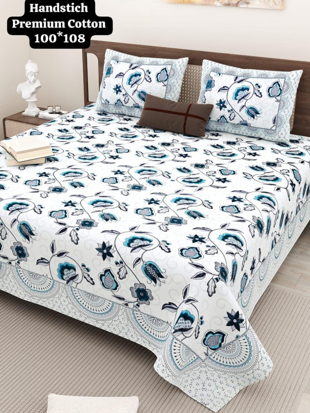 Handstitched Premium Cotton King Size Bedsheet