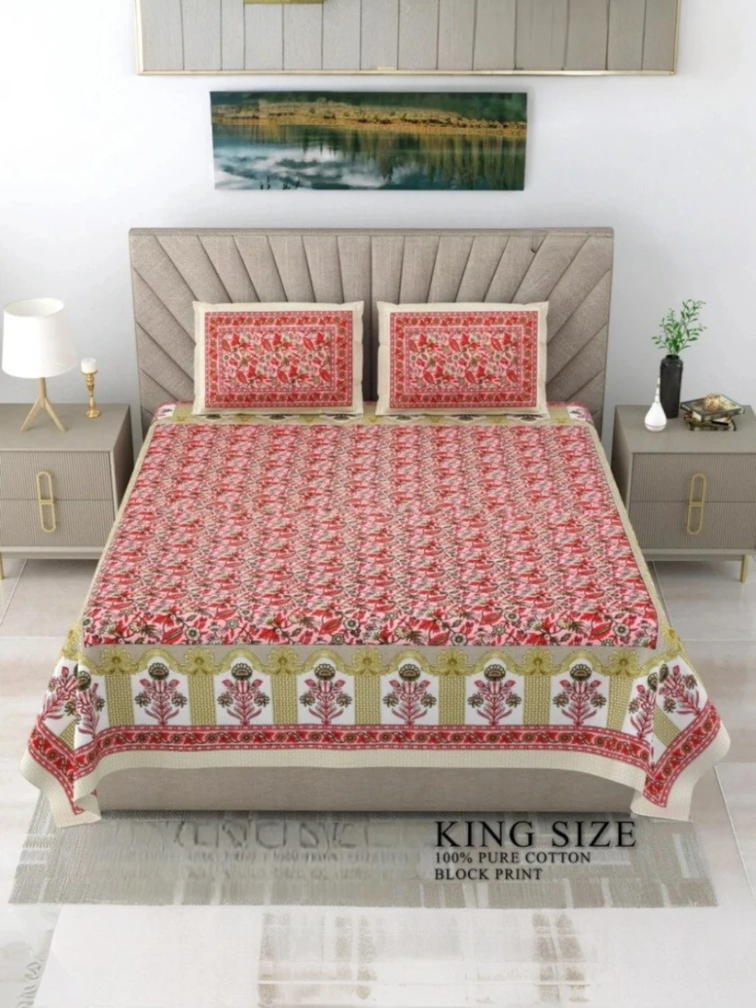 Samraat Block Print King Size Bedsheet Set Red