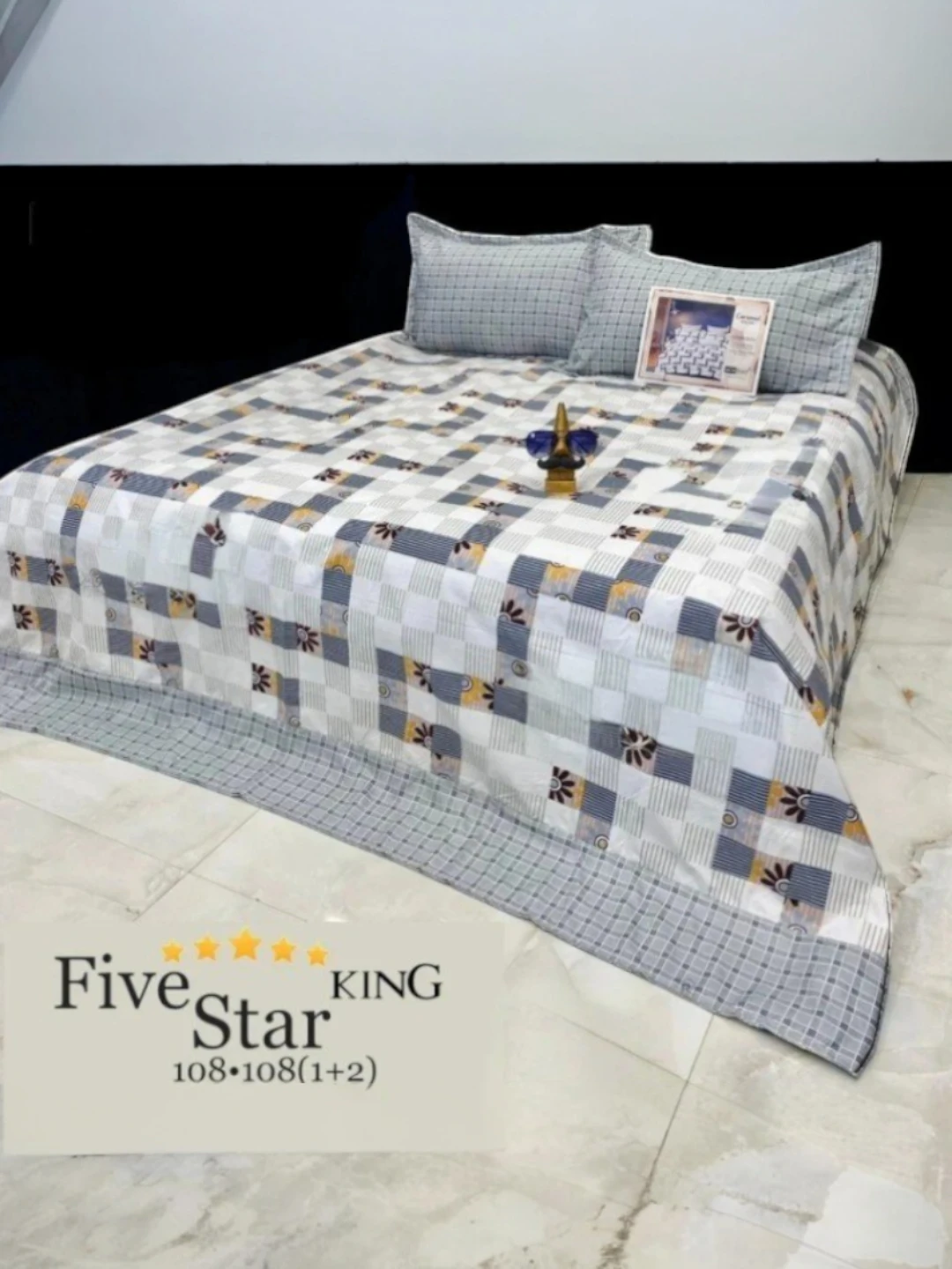 Grey Pattern Super King Bedsheet Set with Pillow Covers