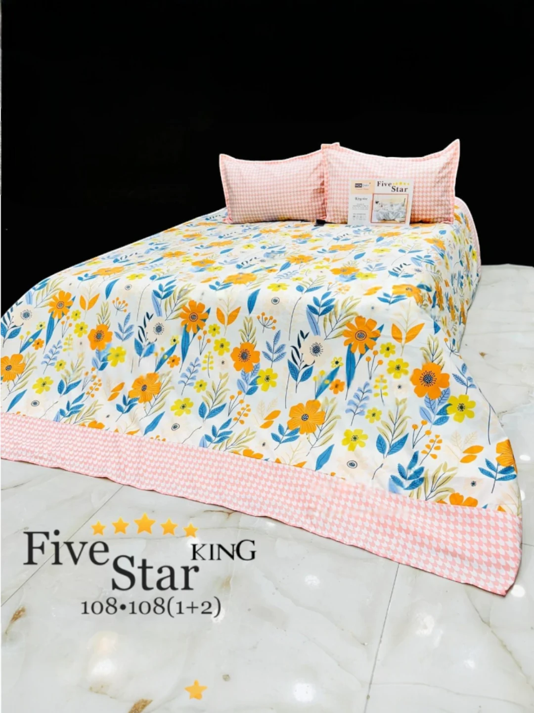 Pink Pattern Super King Bedsheet Set with Pillow Covers