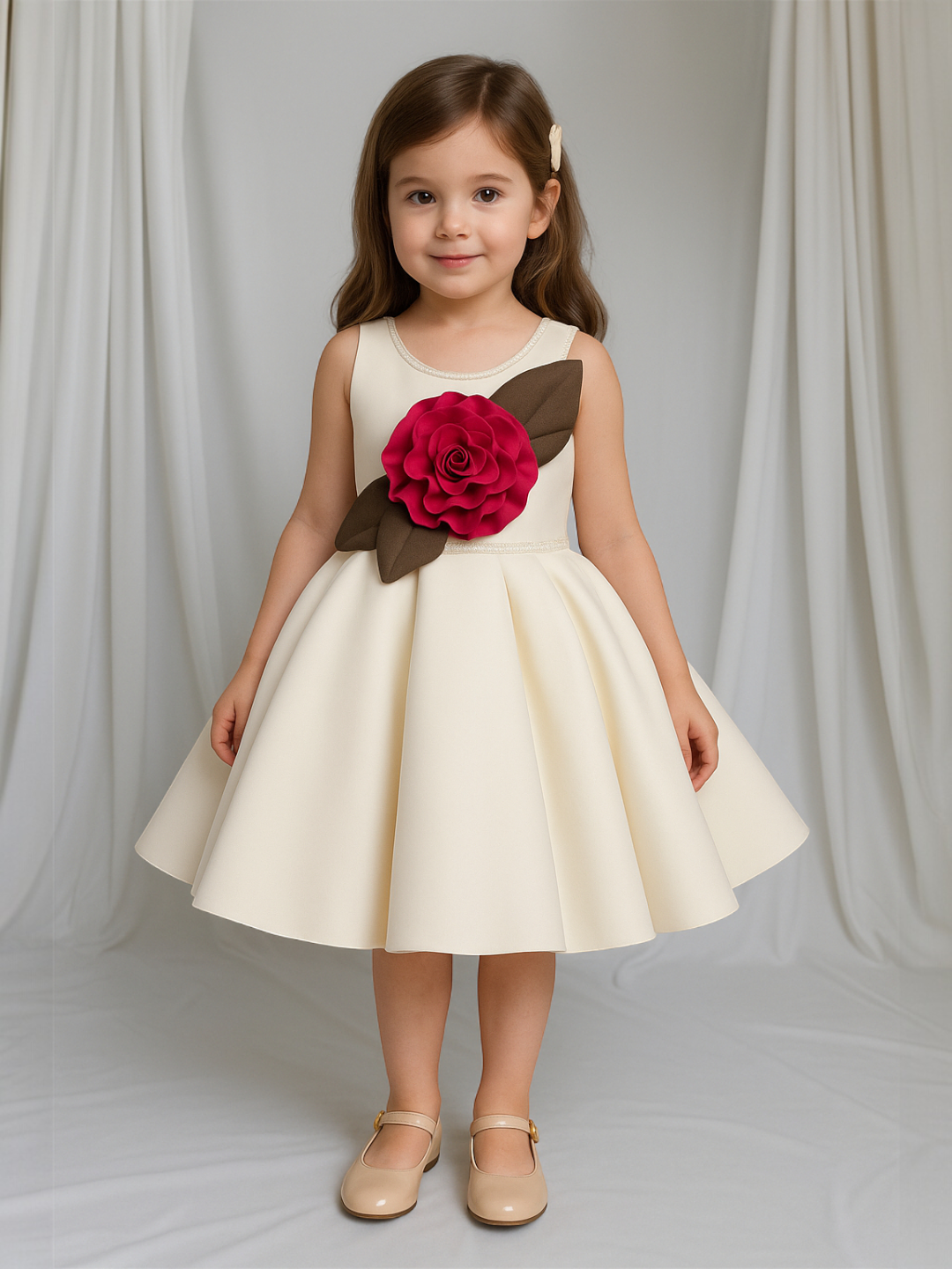 Girls' Dress White – Floral Print