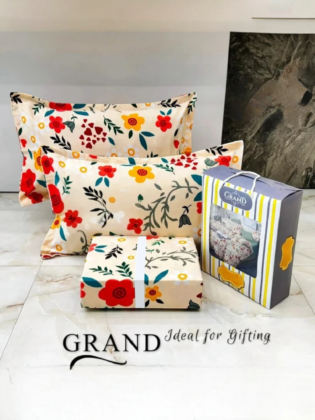Grand/Occasion Double Bedsheet Gift Set(3pc Set) Yellow