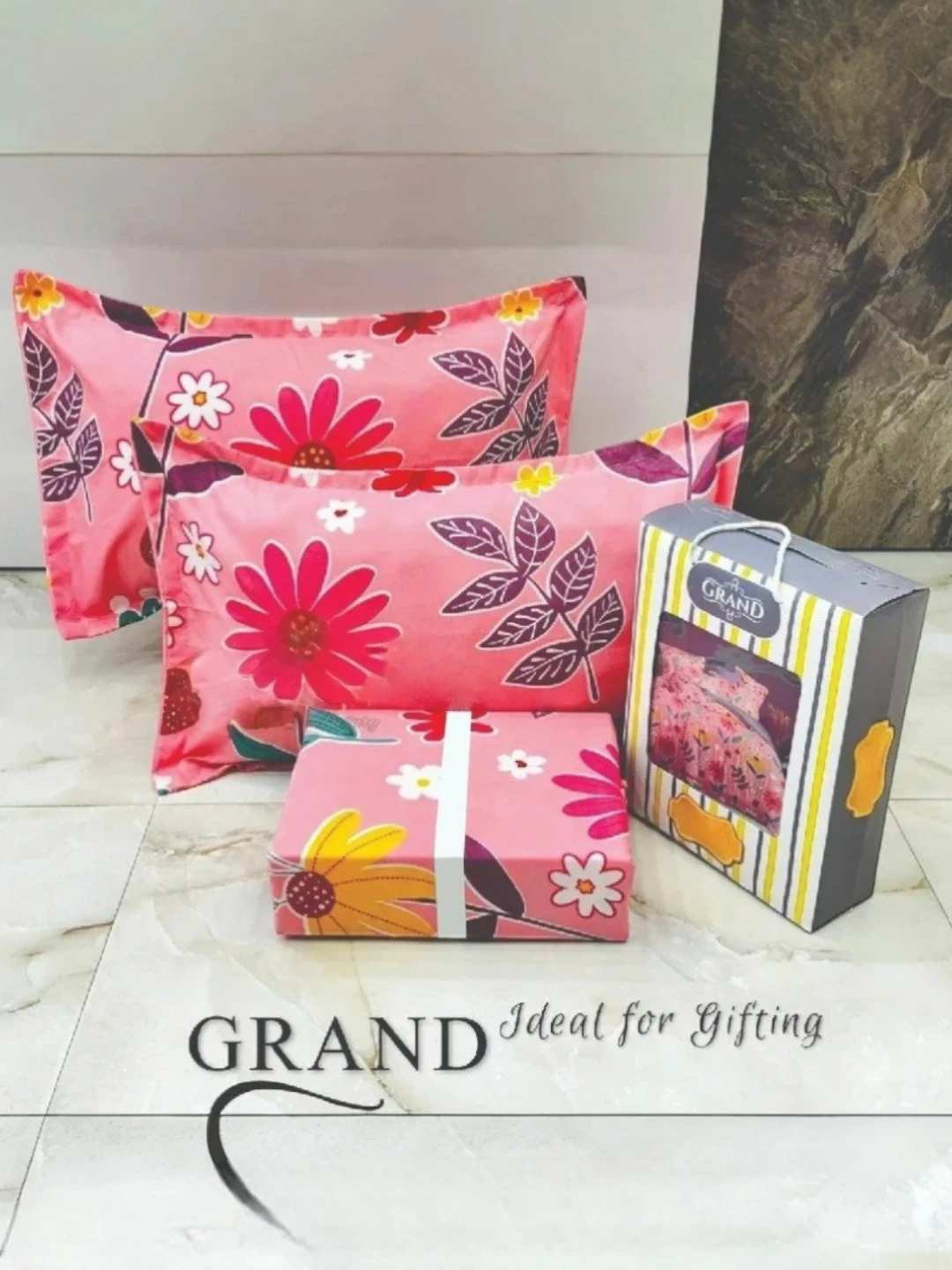 Grand/Occasion Double Bedsheet Gift Set(3pc Set) Pink