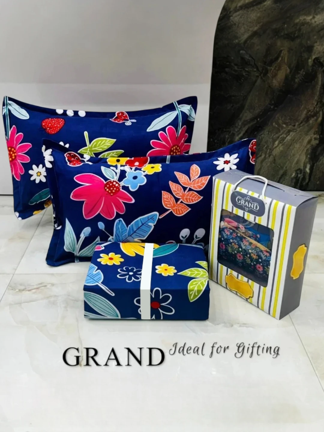 Grand/Occasion Double Bedsheet Gift Set(3pc Set) Blue