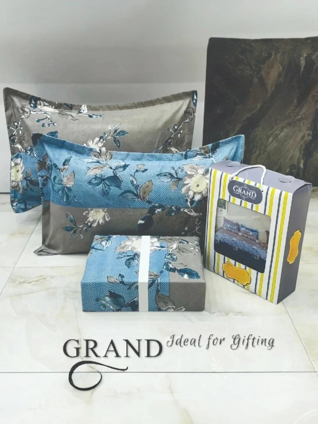 Grand/Occasion Double Bedsheet Gift Set(3pc Set) Blue