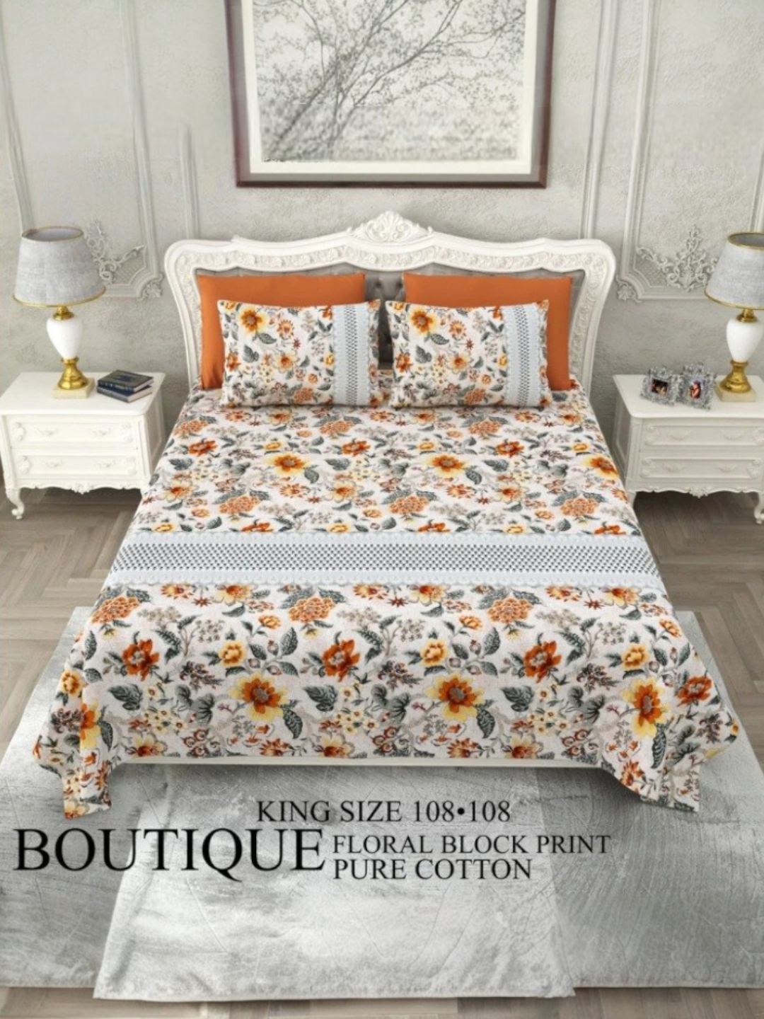 Cotton Bedsheet Orange – Floral Print