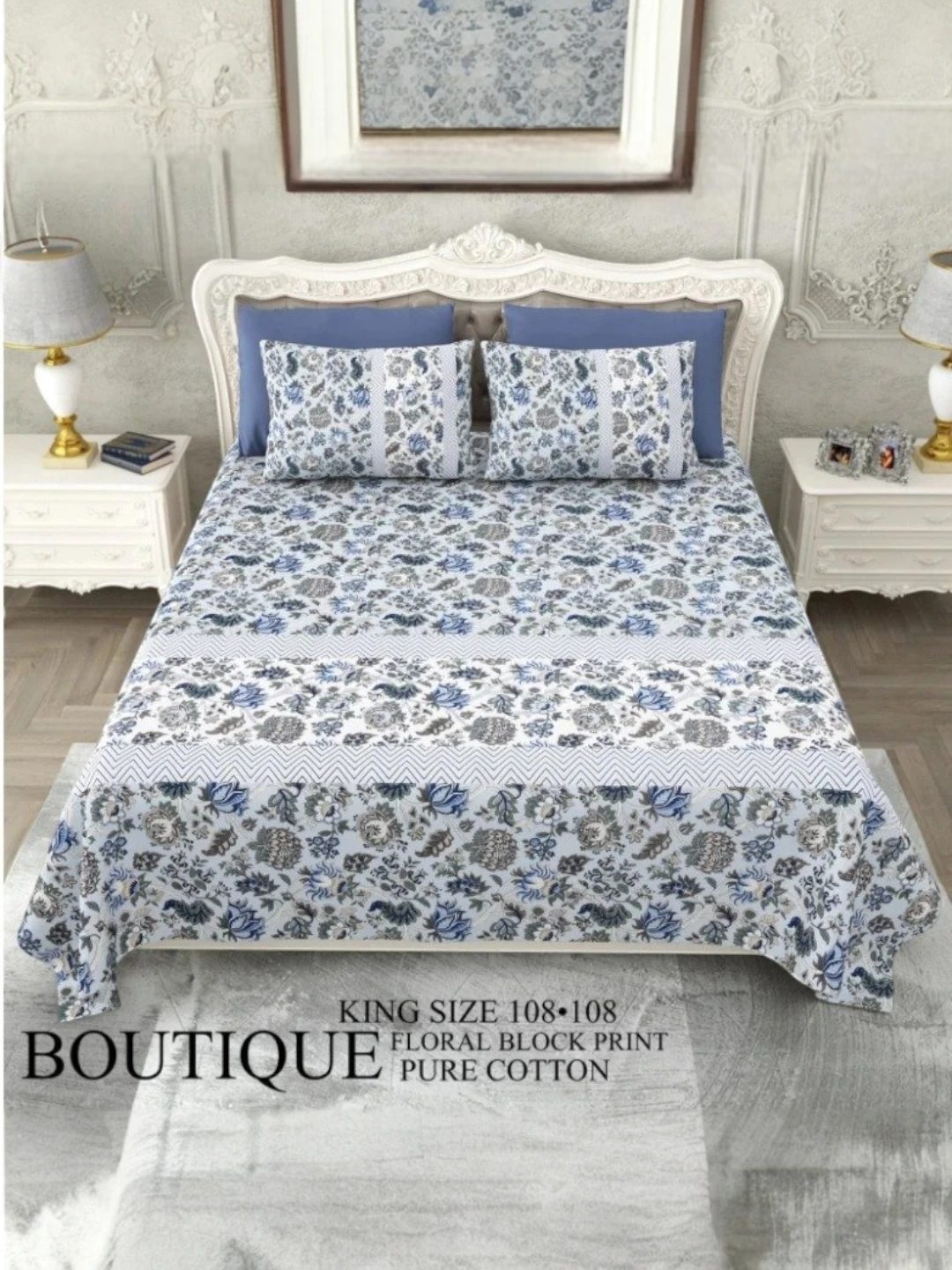 Cotton Bedsheet Blue – Floral Print