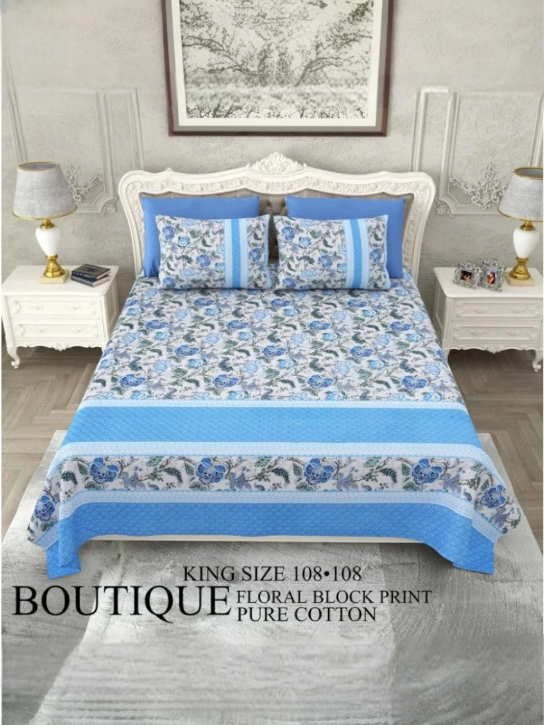 Cotton Bedsheet Blue – Floral Print