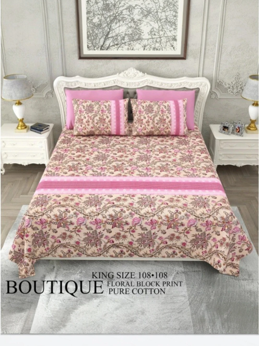 Cotton Bedsheet Pink – Floral Print