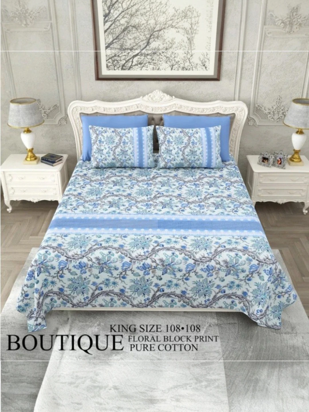 Cotton Bedsheet Blue – Floral Print