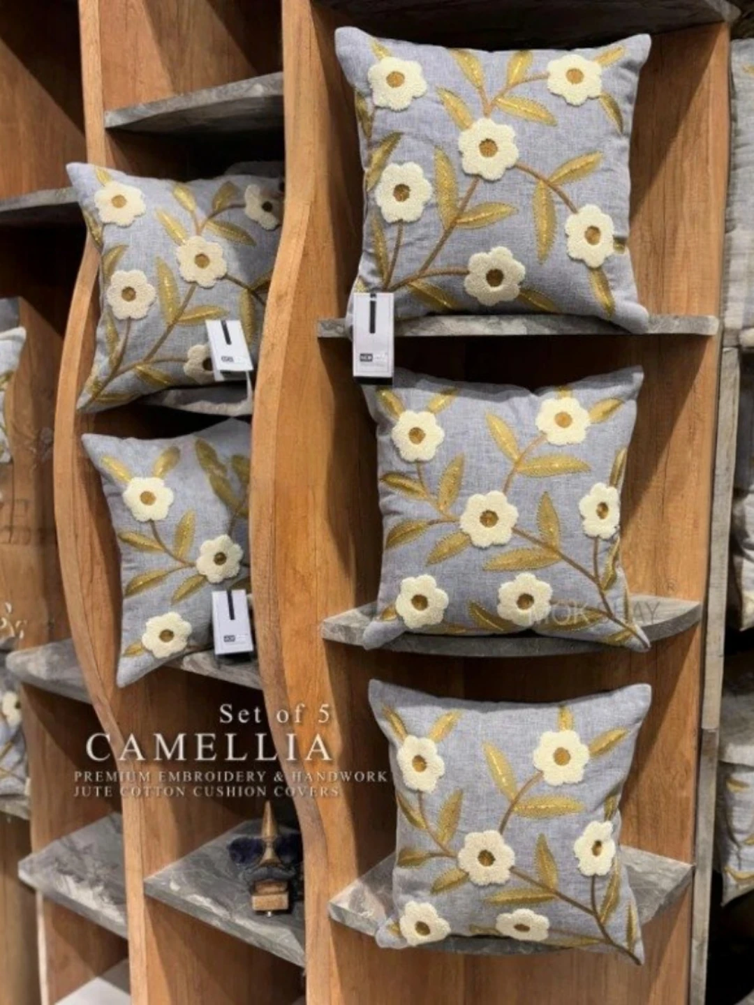 Cotton Pillow Cover Grey – Embroidered