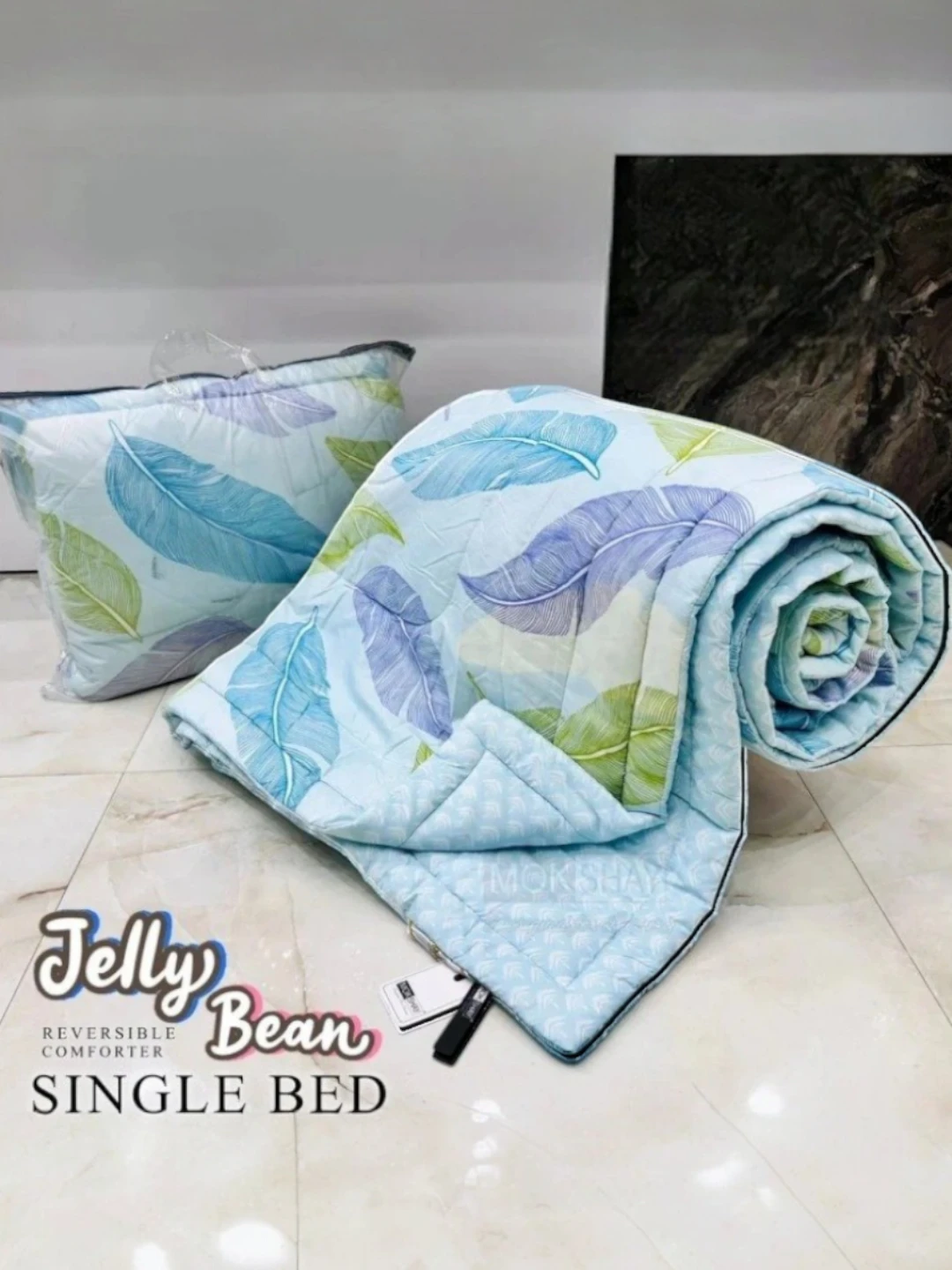 Gray Off-White Reversible Leaf Single Bed Comforter Grey