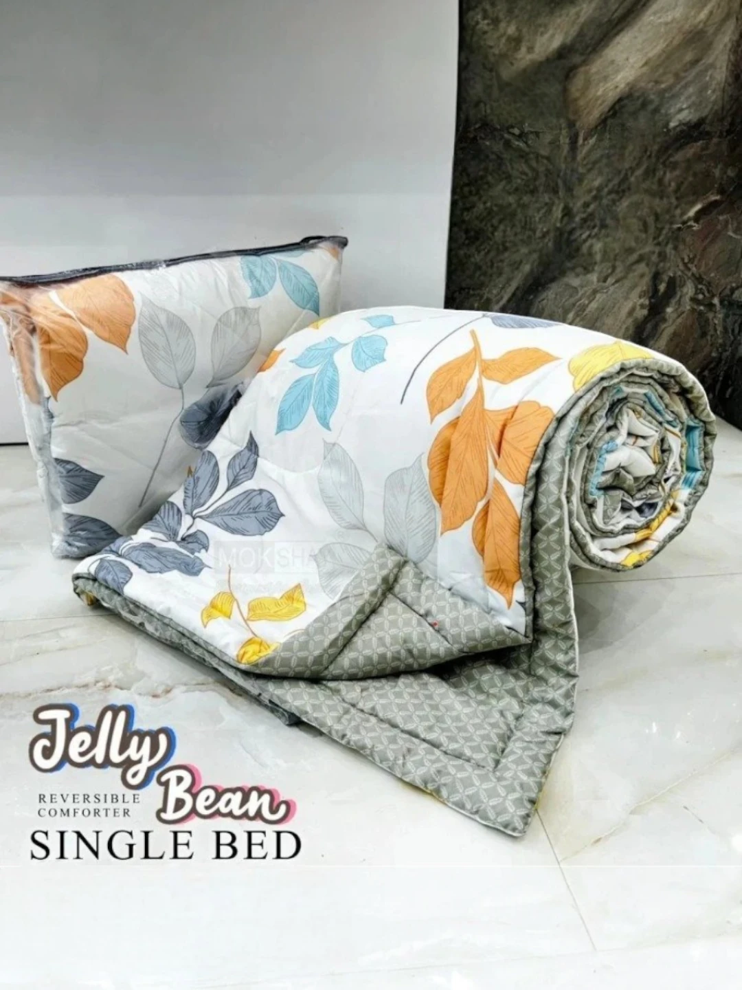 Gray Multicolor Leaf Reversible Single Bed Comforter Grey