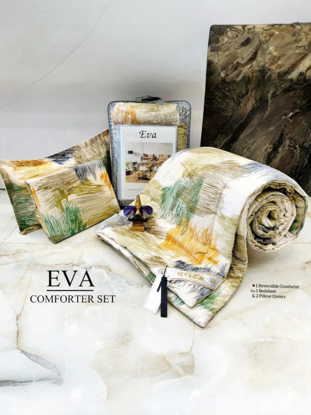 Brown 4 Piece Double Bed Comforter Set with Bedsheet and Pillow Covers