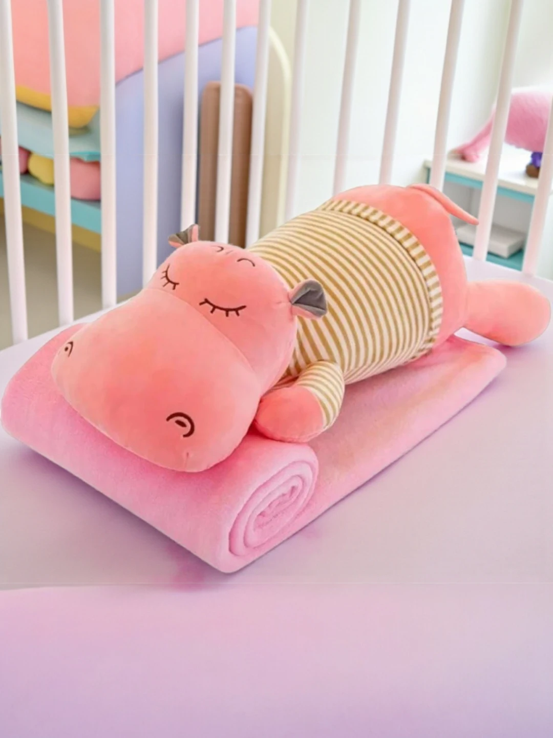 Pink 3-in-1 Kids' Flannel Blanket Pillow and Soft Toy