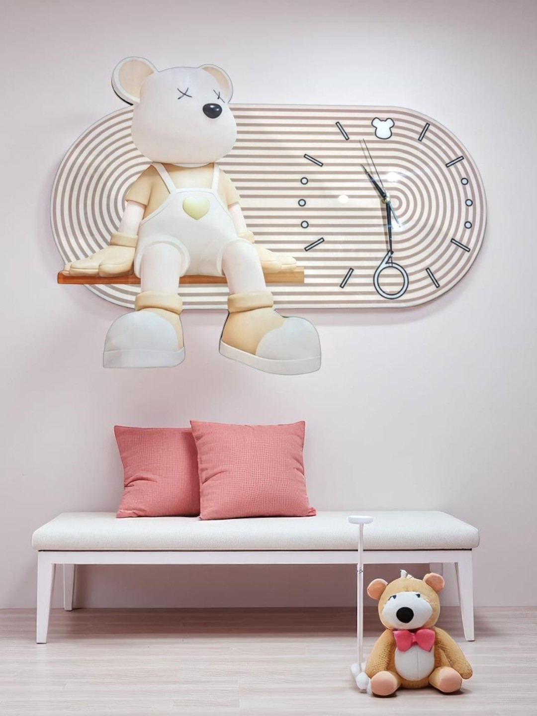 Bear Shaped Modern Wall Decor Cum Clock Beige
