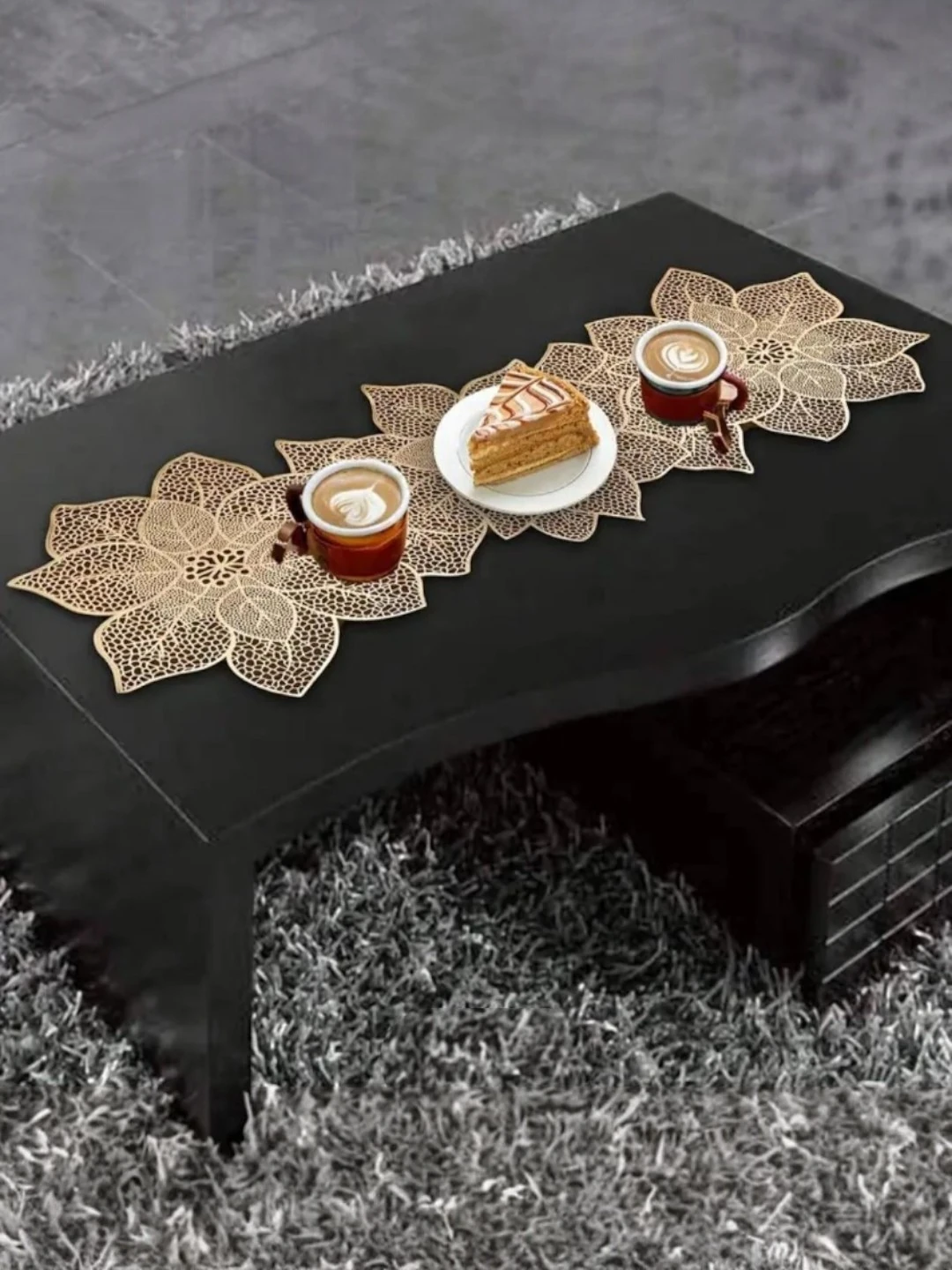 Foral Lazor Cut Metallic Dining Table Runner Gold