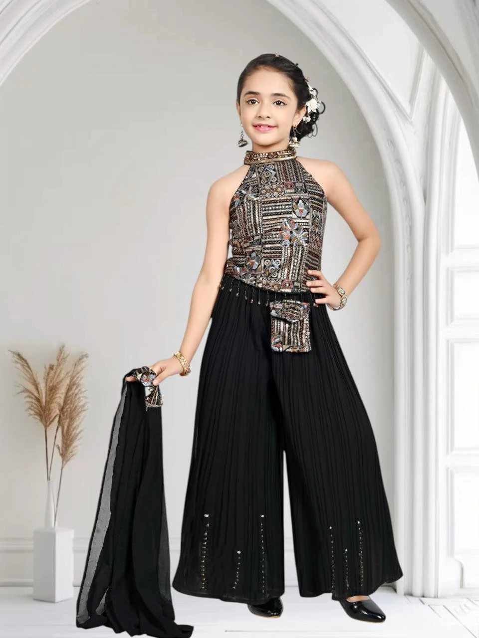 Designer Indo Western with Bag Black