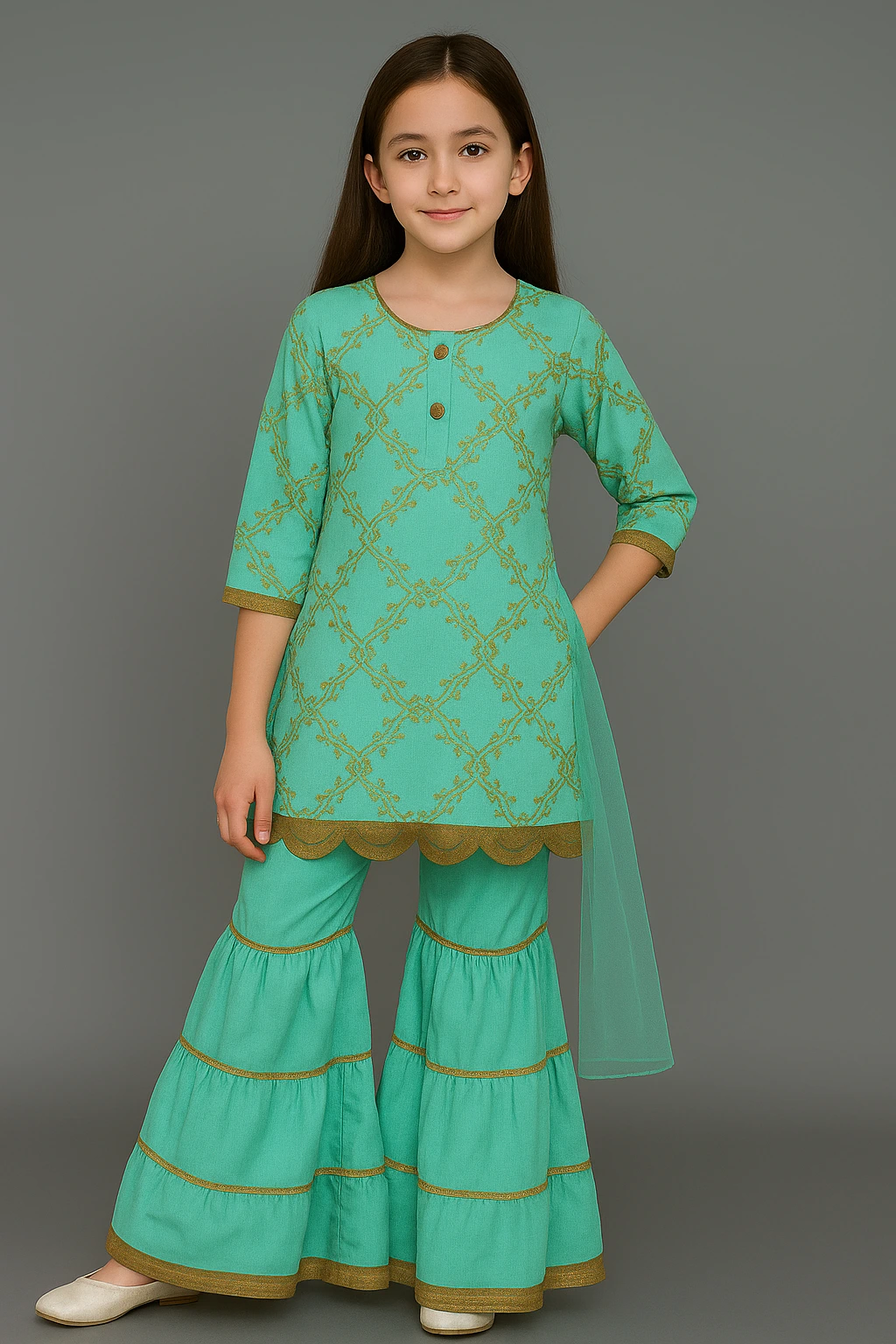 Girls' Silk Kurta Sea Green – Ready to Wear