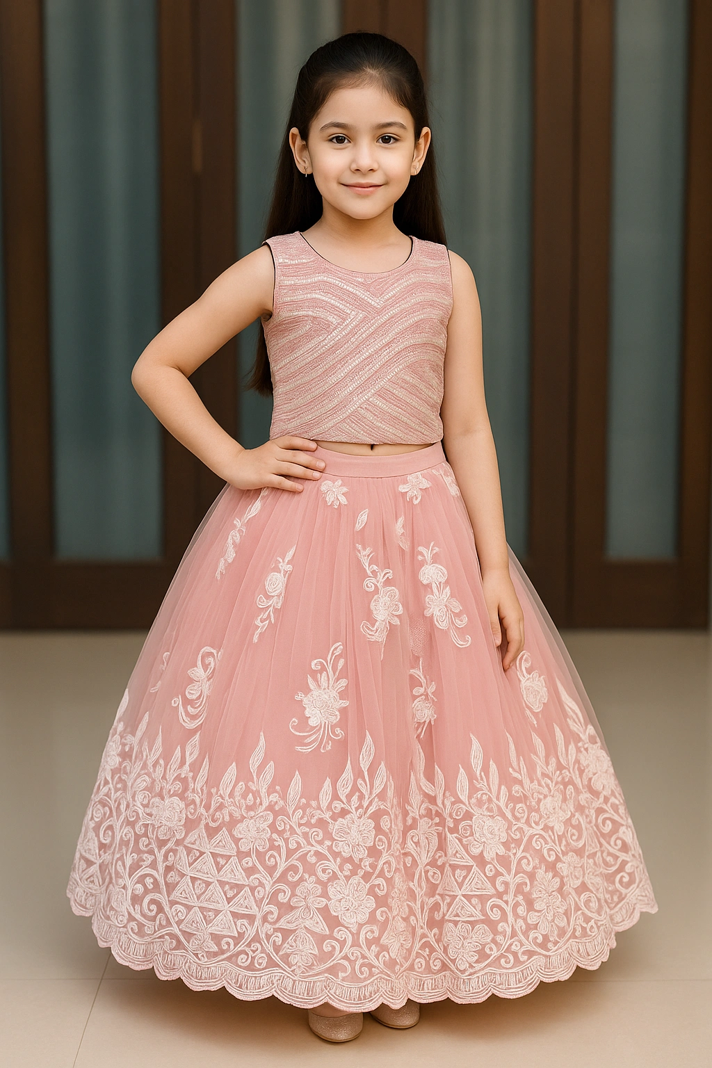 Girls' Lehenga Choli Pink – Embroidered