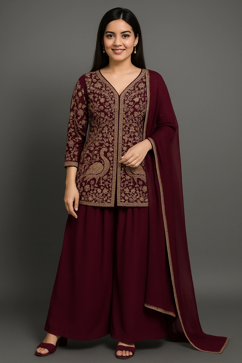 Women's Faux Georgette Palazzo Wine – Regular Fit