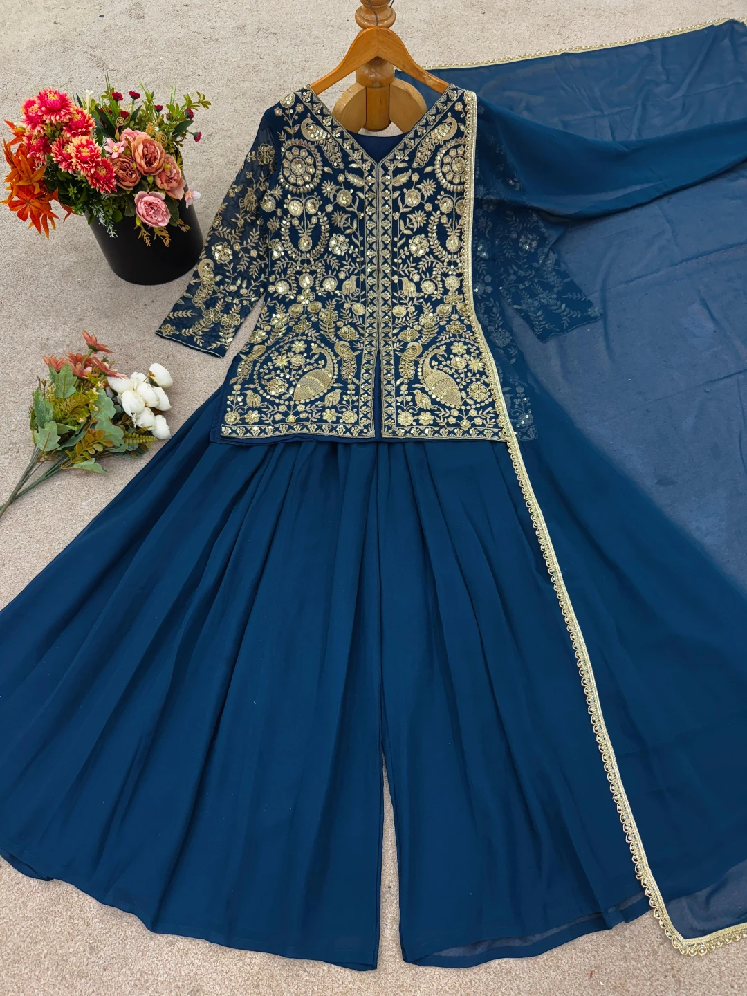 Women's Faux Georgette Palazzo Blue – Regular Fit
