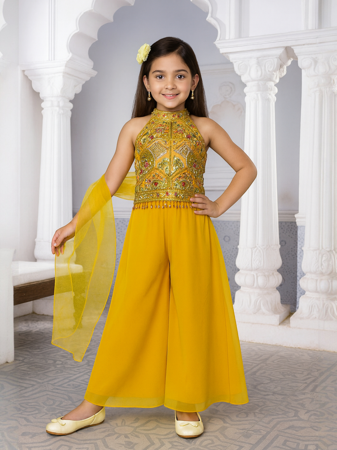Girls' Georgette Palazzo Yellow – Ready to Wear