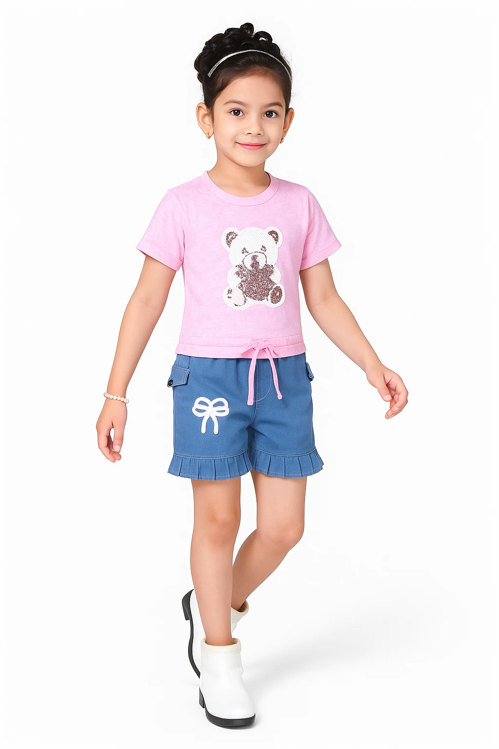 Girls' Premium Fabric Popcorn Clothing Set Pink – Ready to Wear
