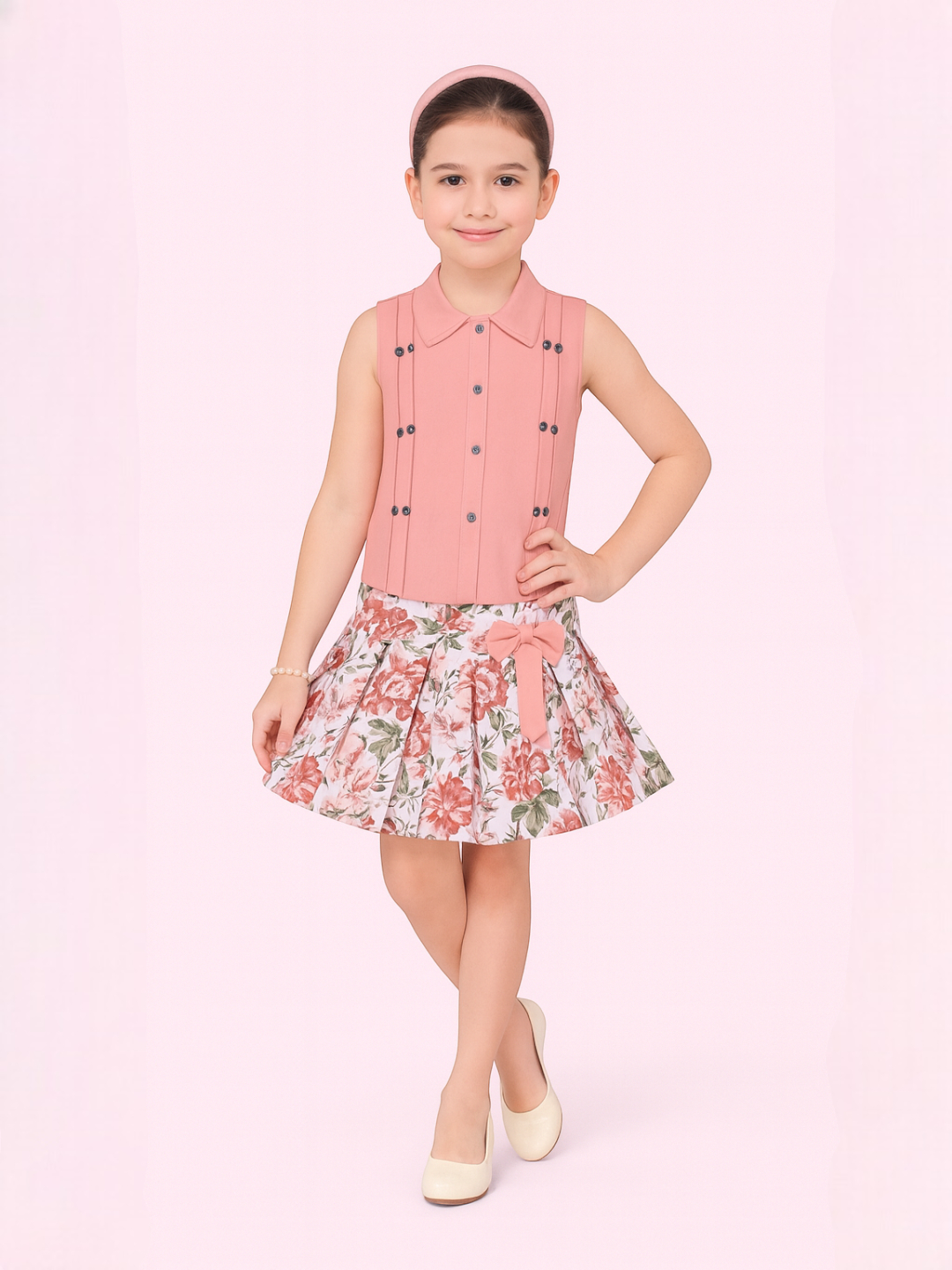 Girls' Satin Skirt Orange – Floral Print