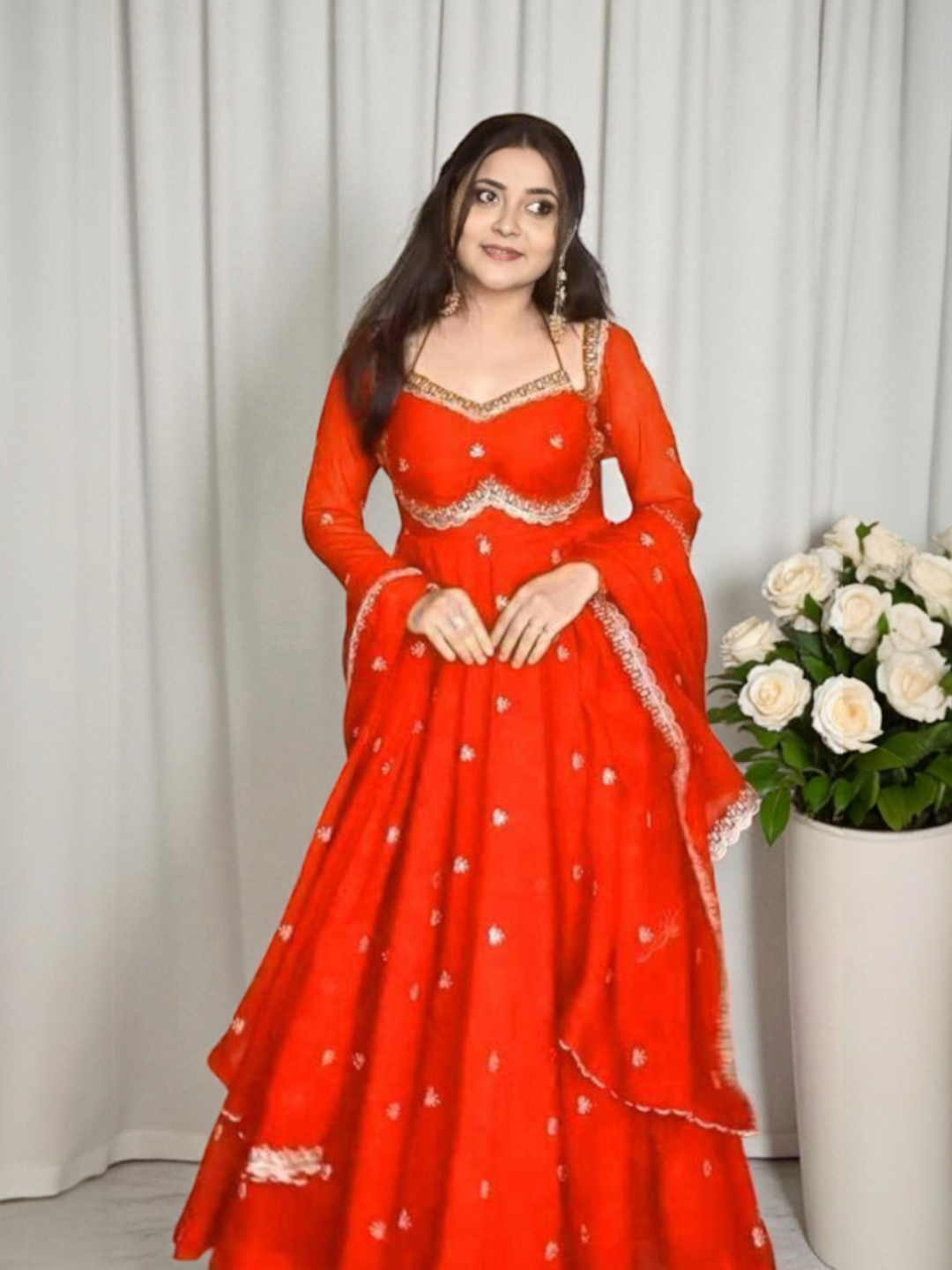 Women's Heavy Georgette Kurta Set Rust Orange – Sequined