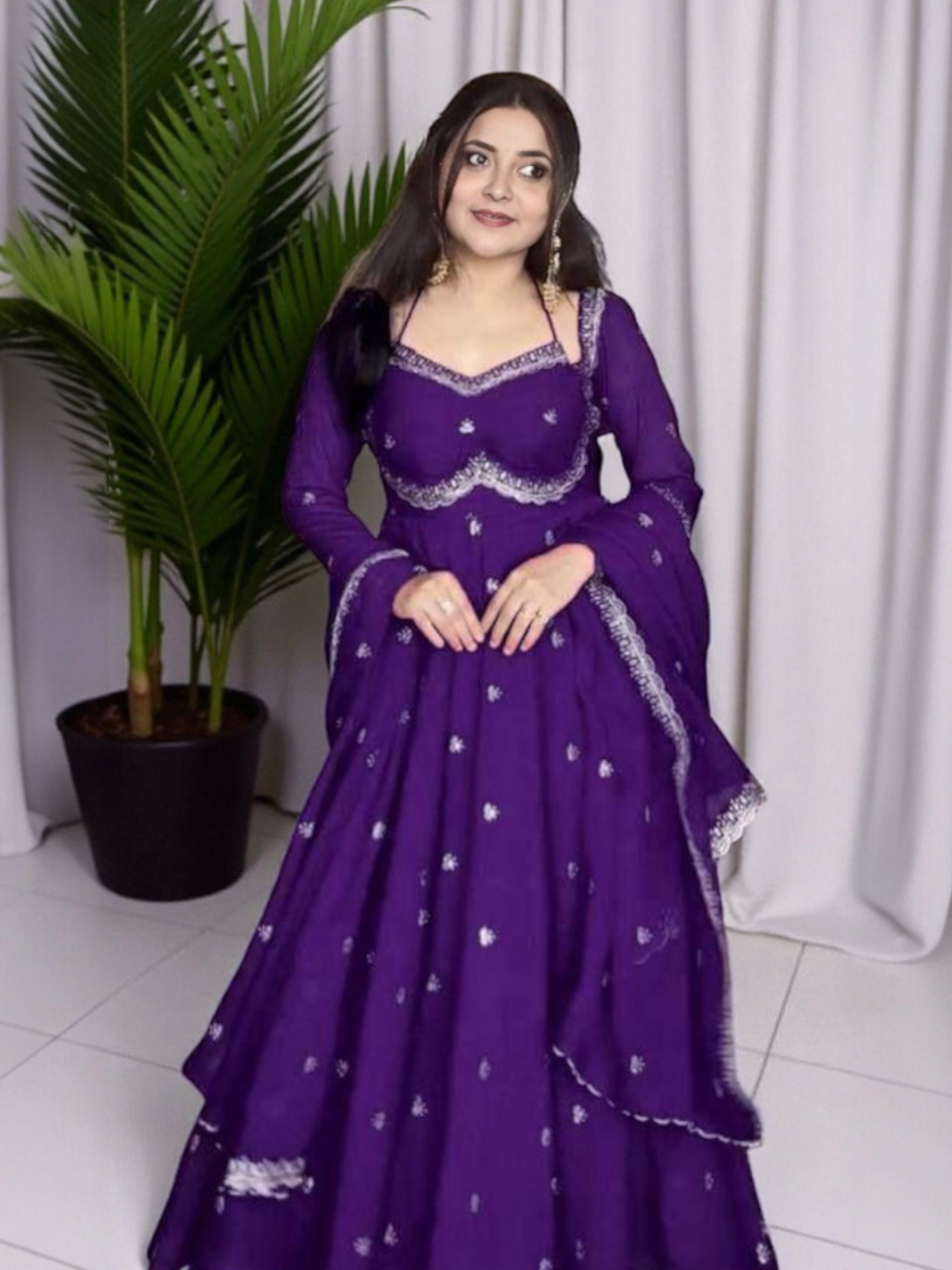 Women's Heavy Georgette Kurta Set Purple – Sequined