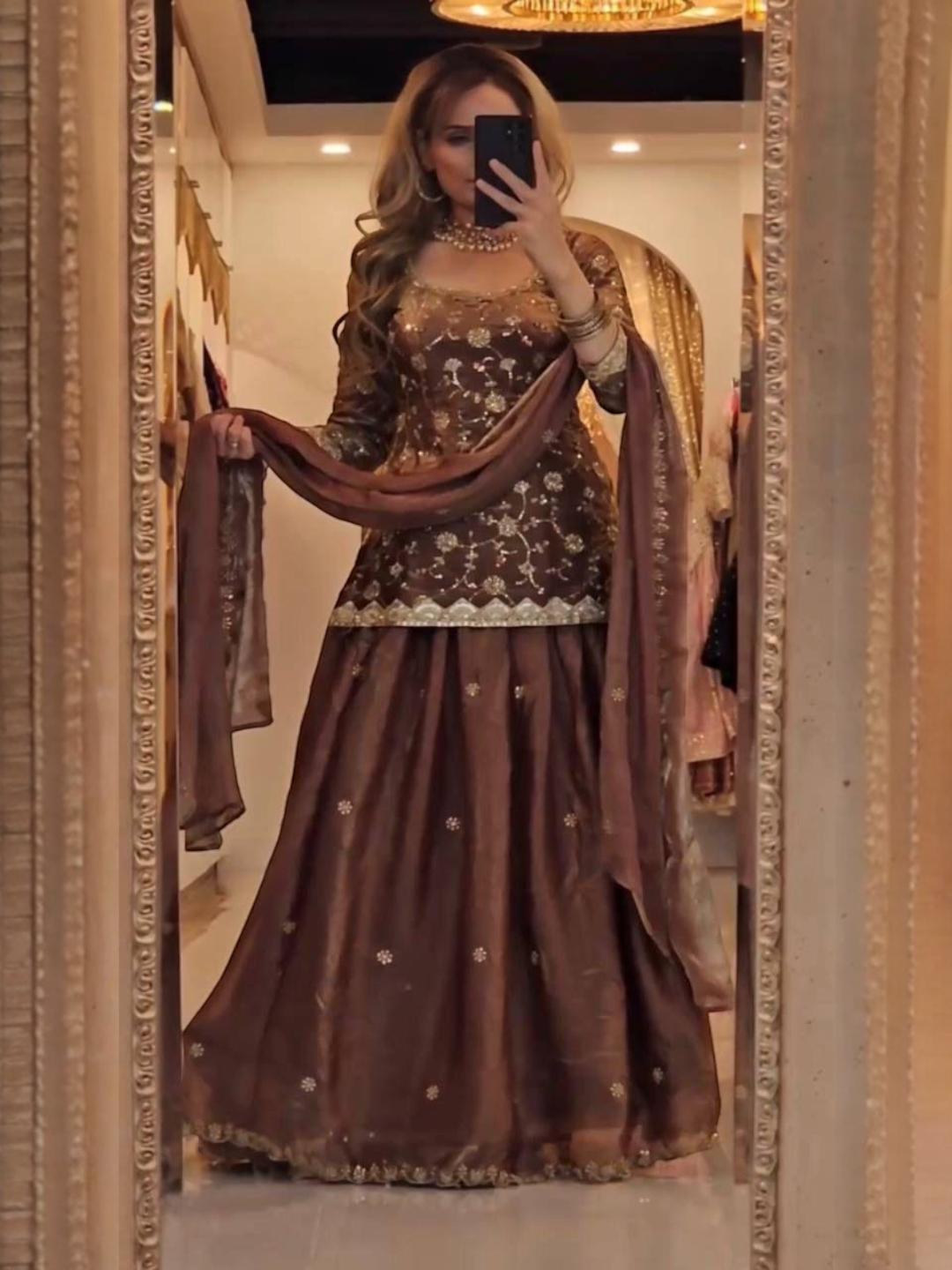 Women's Heavy Fandy Silk Lehenga Choli Brown – Regular Fit