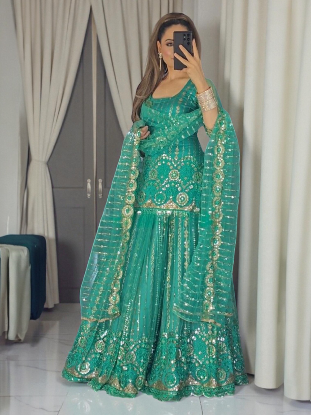 Women's Faux Georgette Lehenga Choli Sea Green – Regular Fit