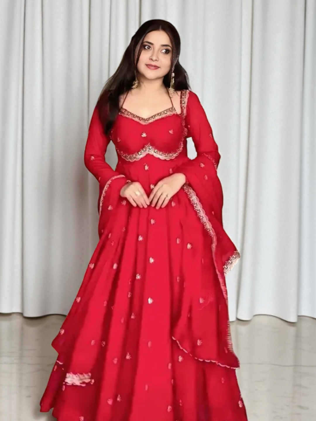 Women's Heavy Georgette Kurta Set Red – Sequined