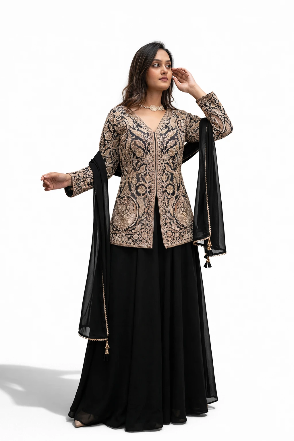 Women's Faux Georgette Kurta Set Black – Regular Fit